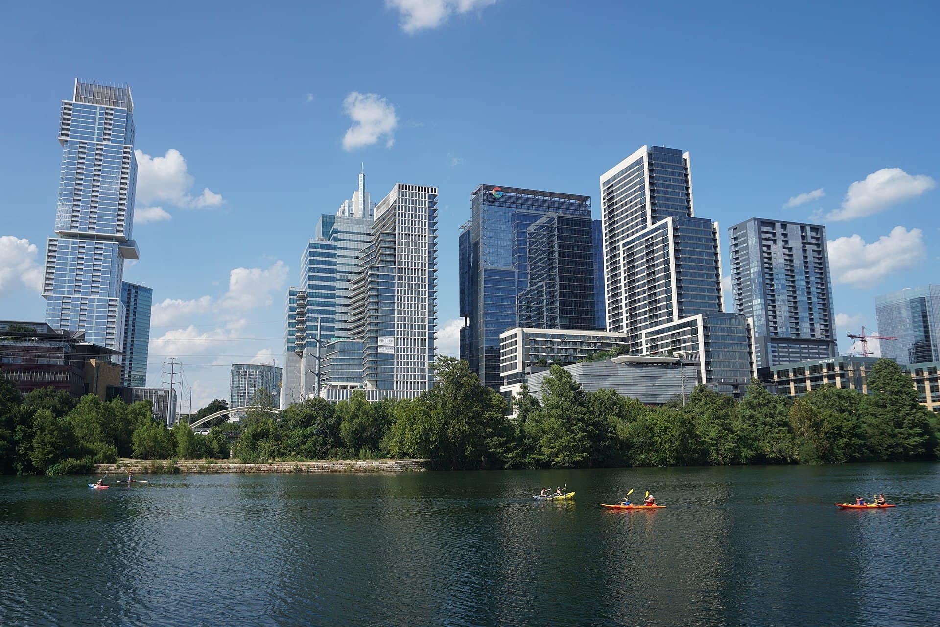 The Austin skyline on Lady Bird Lake, Texas