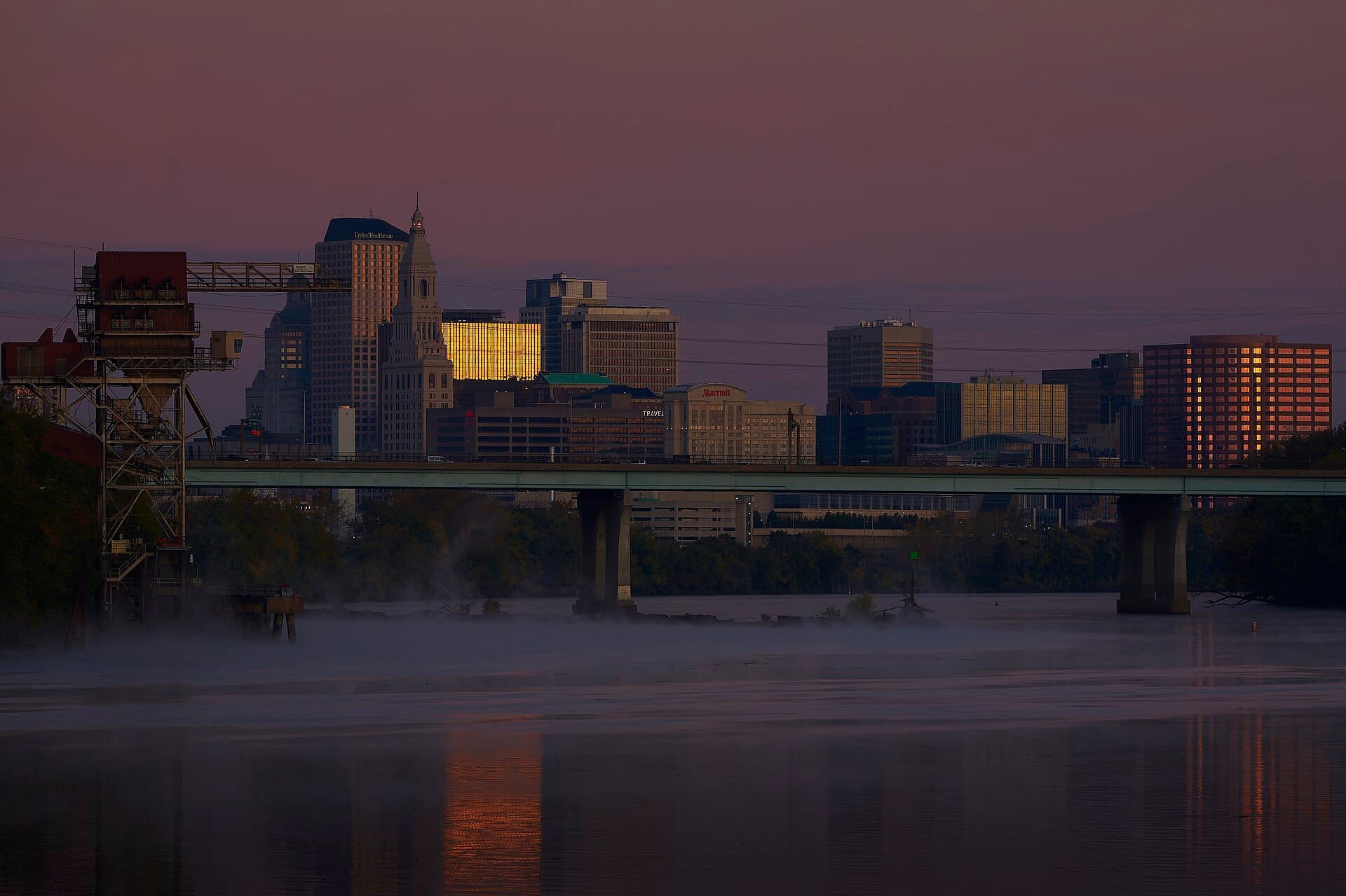 The Hartford, Connecticut skyline on the Connecticut River