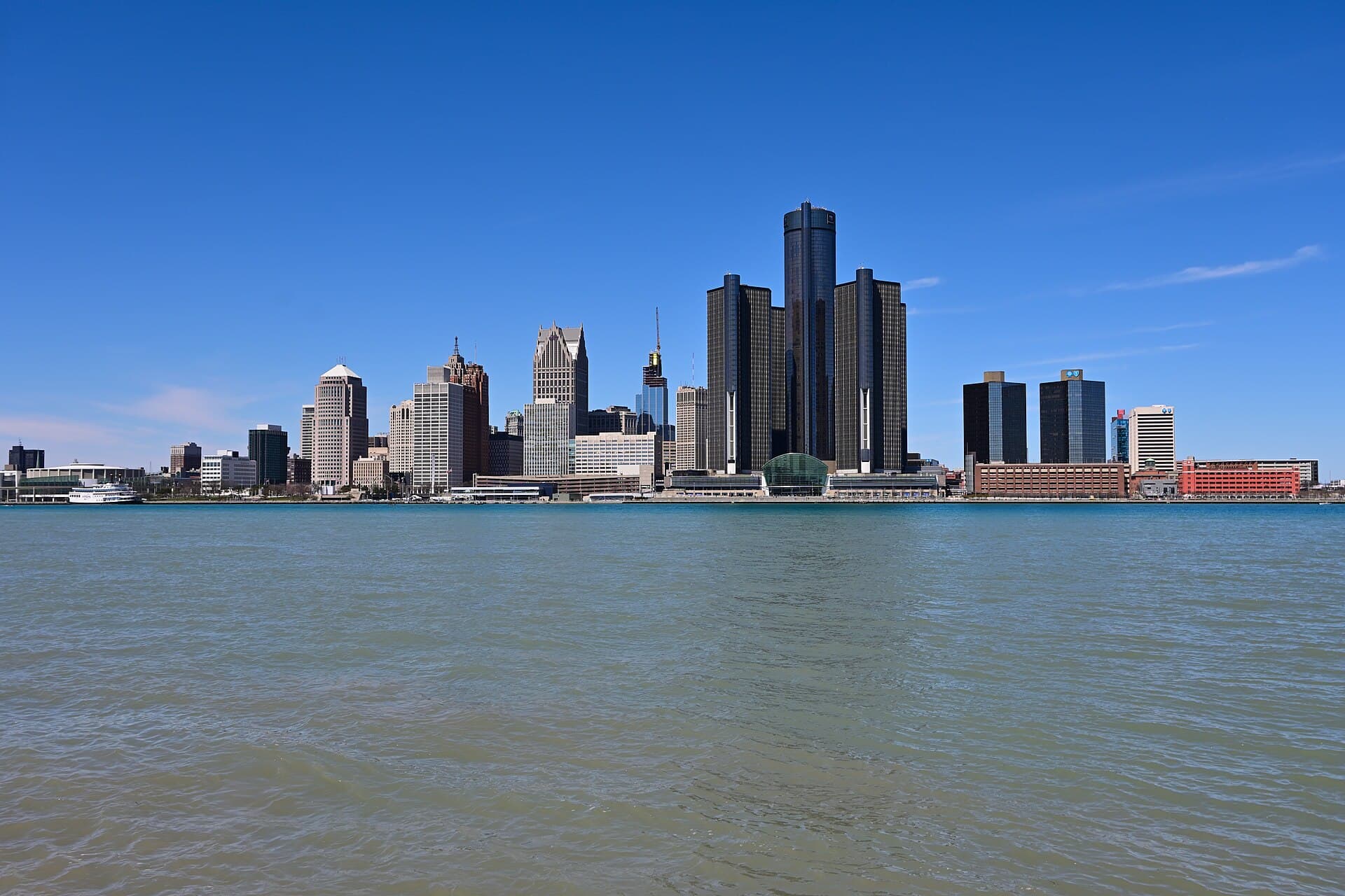 The Detroit riverfront skyline, Michigan