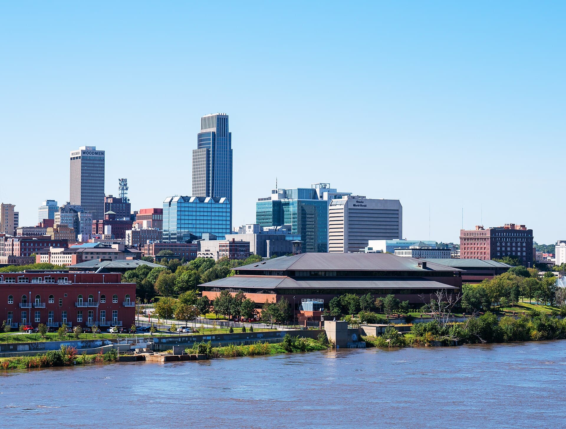 The Omaha, Nebraska skyline on the Missouri River