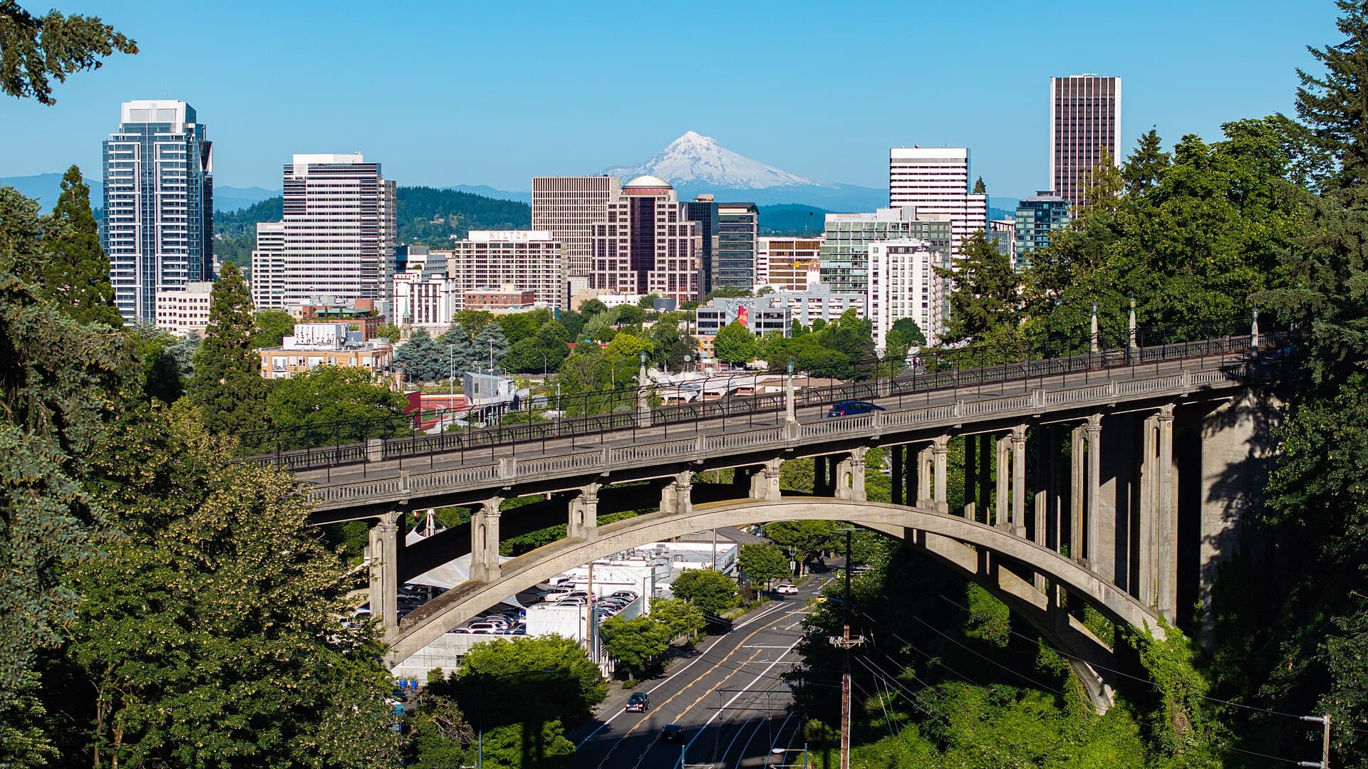 The Portland skyline with Mount Hood, Oregon