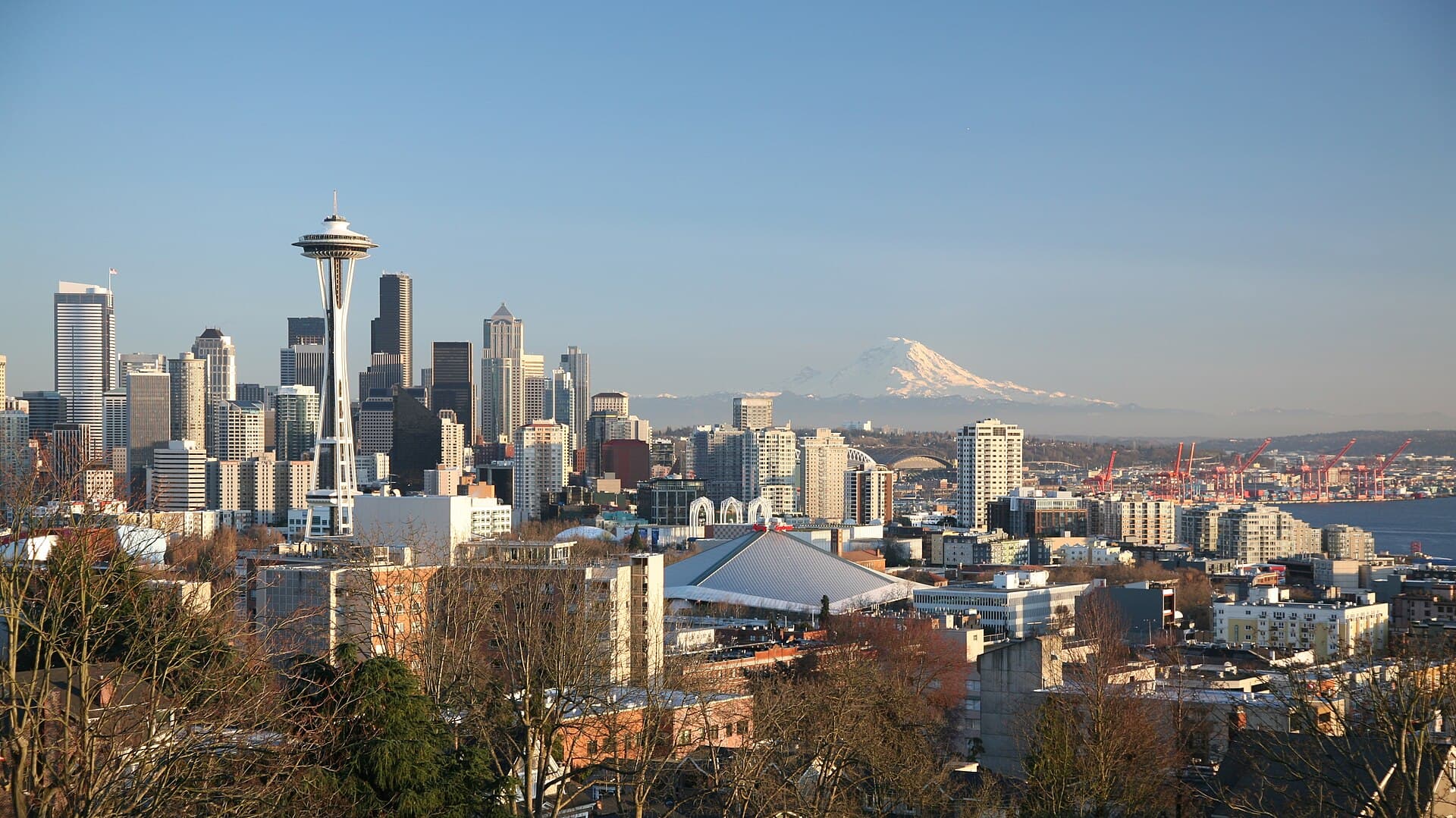 The Seattle skyline with the Space Needle and Mount Rainier, Washington